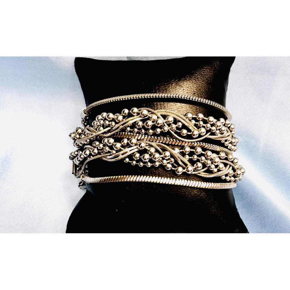 Isadora Silver Tone Multi Strand Braided and Beaded Bracelet